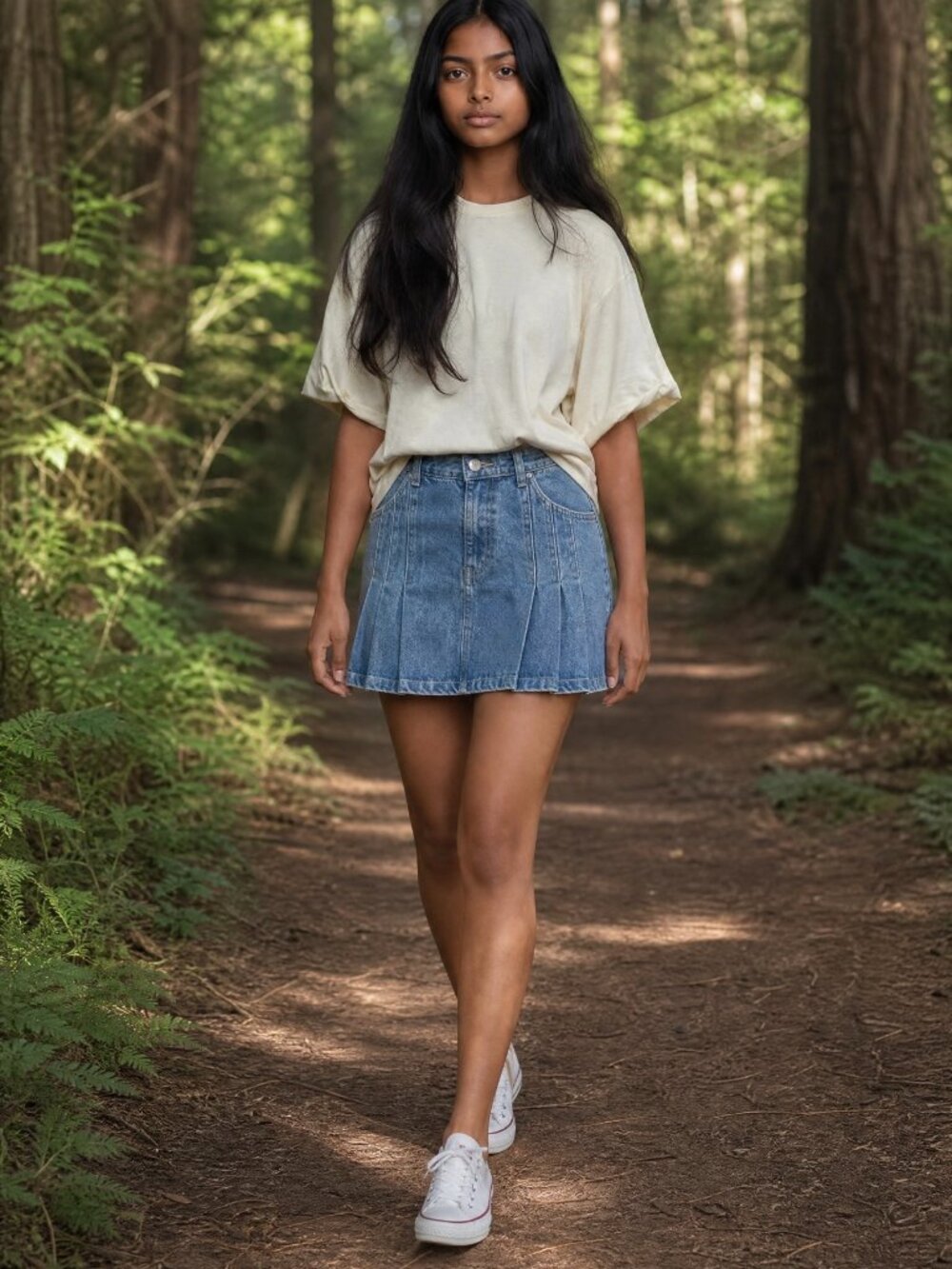 Pleated Denim Mini Skirt